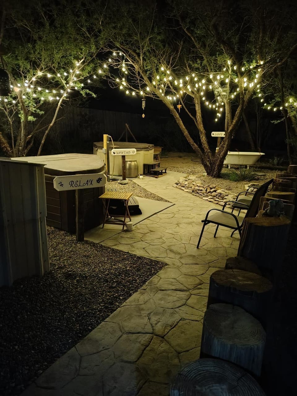 Patio, Night, Hot Tub, Seating area