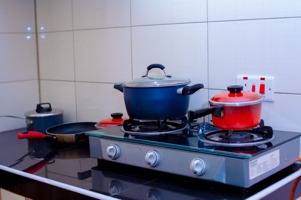 Kitchen or kitchenette, stove