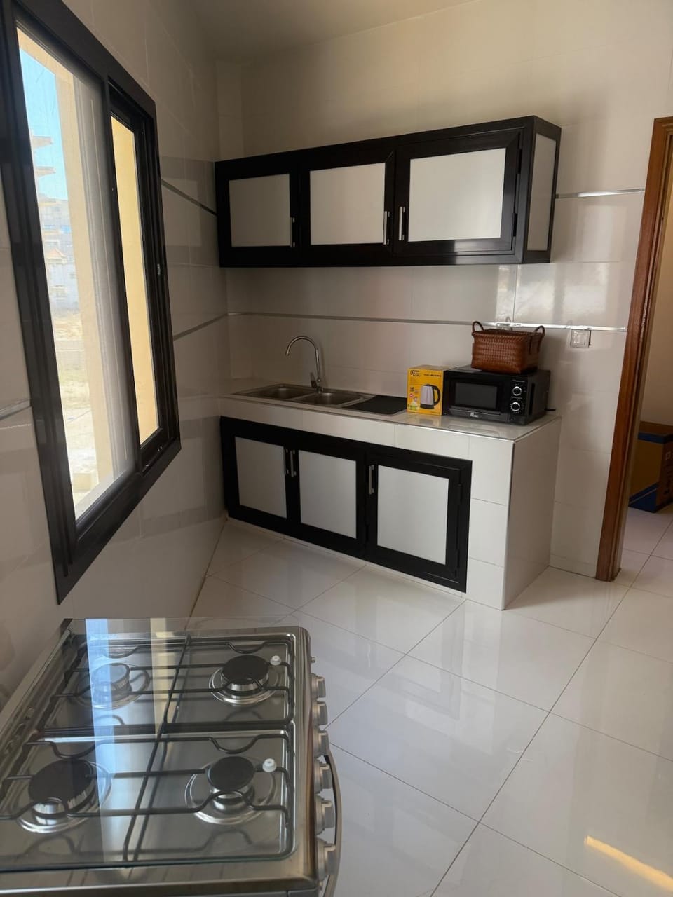 Kitchen or kitchenette, stove