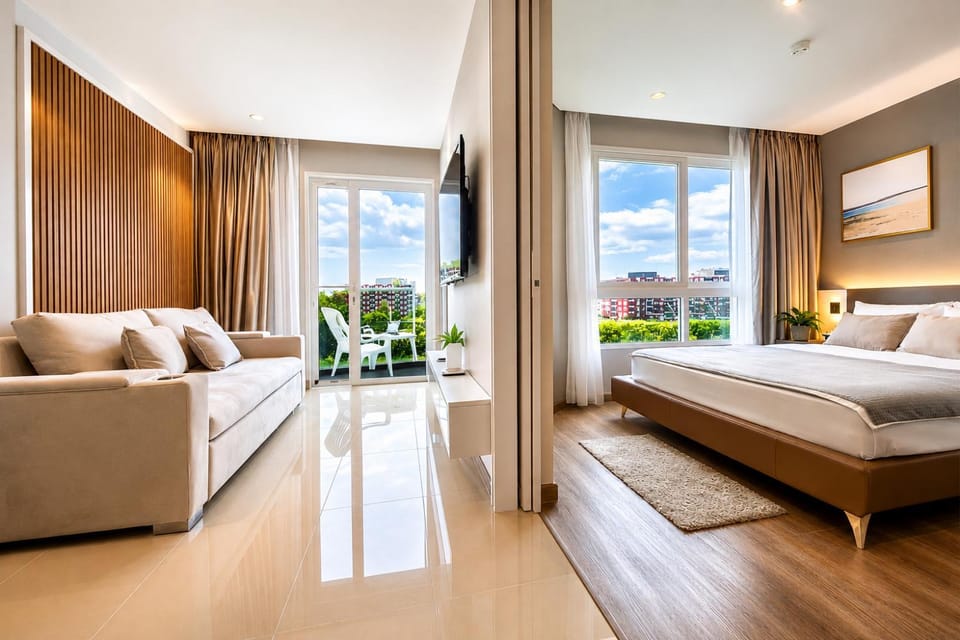 Bed, Living room, Photo of the whole room, Seating area