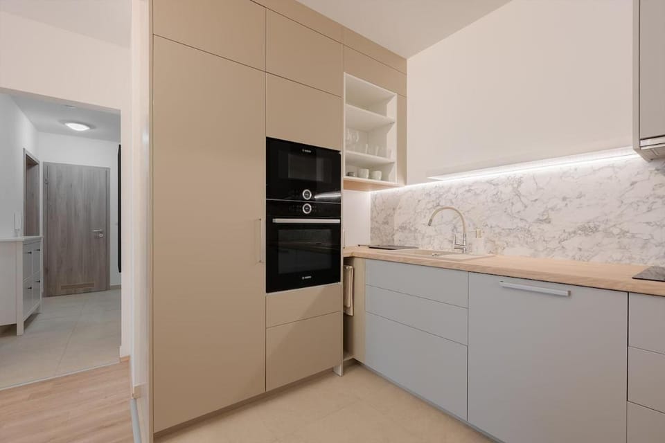 Kitchen or kitchenette, oven, stove
