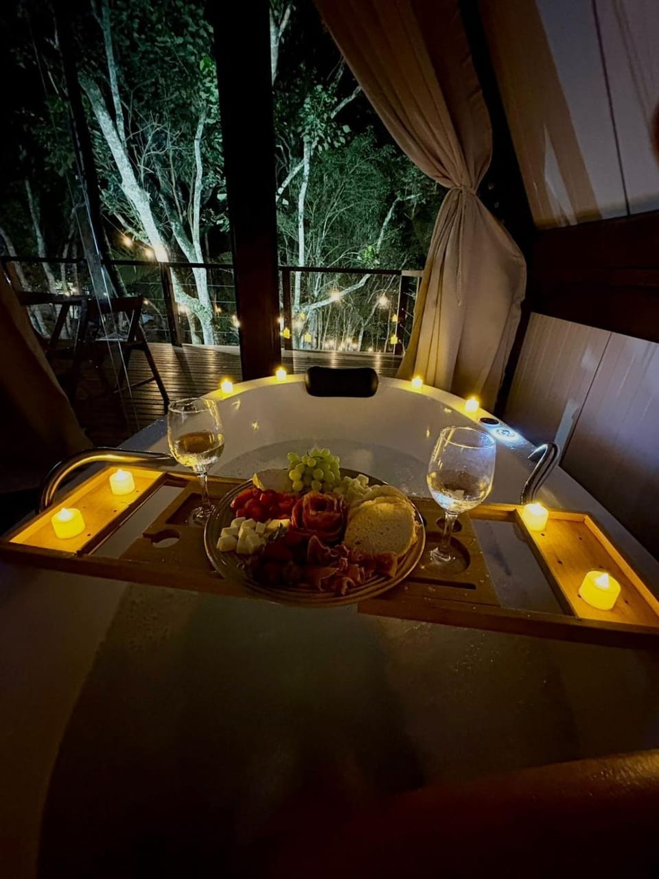 Night, Hot Tub, Food, Drinks