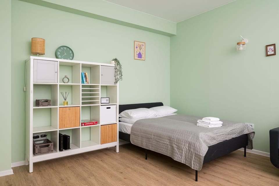 Bed, Photo of the whole room, Bedroom, towels, wardrobe
