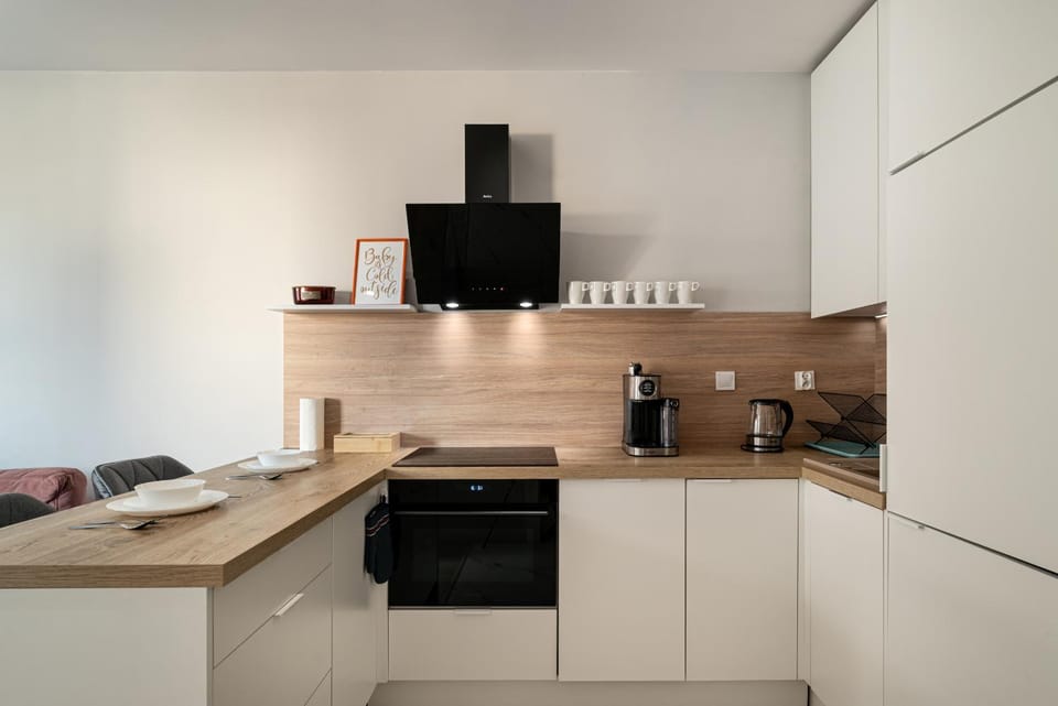 Kitchen or kitchenette, stove