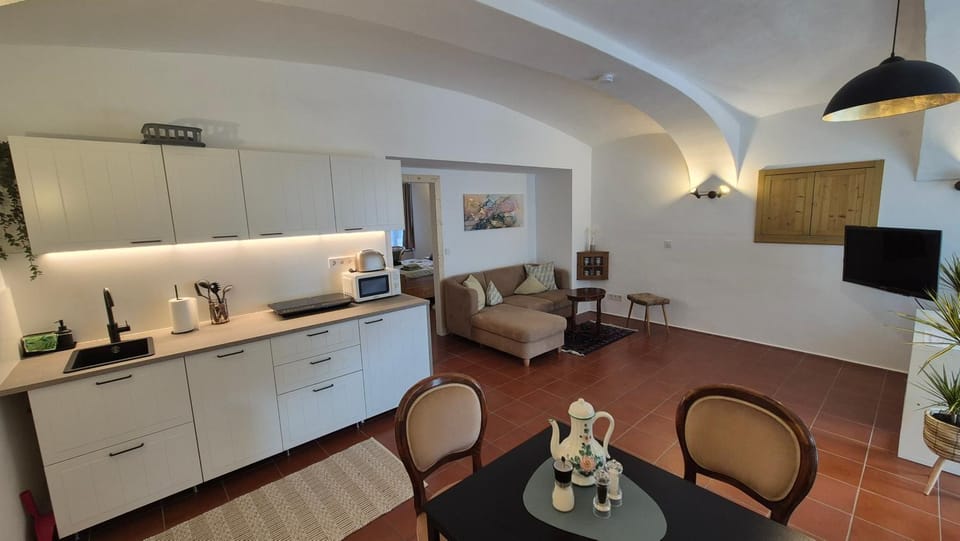 Kitchen or kitchenette, Living room, Seating area, stove