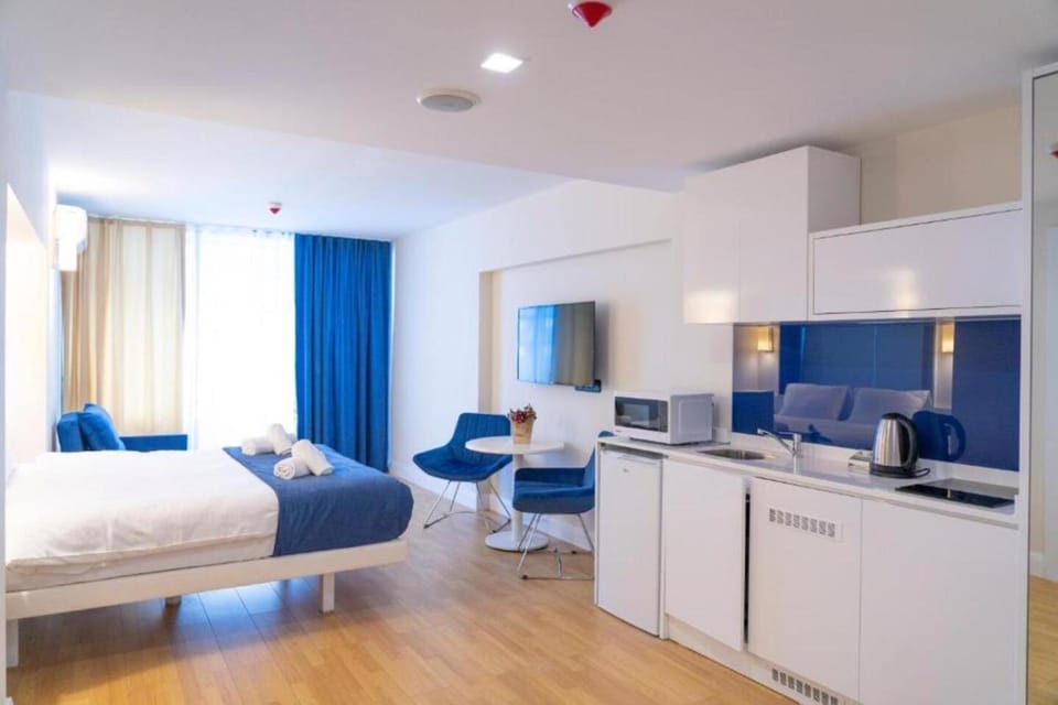 Bed, TV and multimedia, Kitchen or kitchenette, Living room, Photo of the whole room, Seating area, Bedroom, minibar, oven