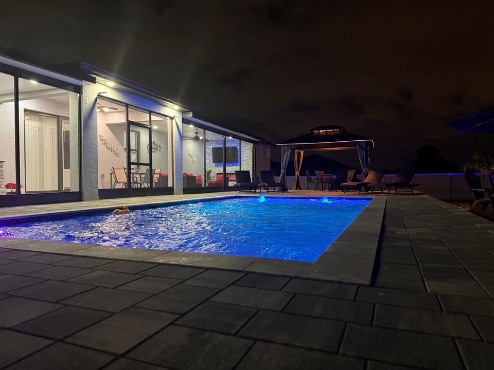 Night, Pool view, Swimming pool, Swimming pool