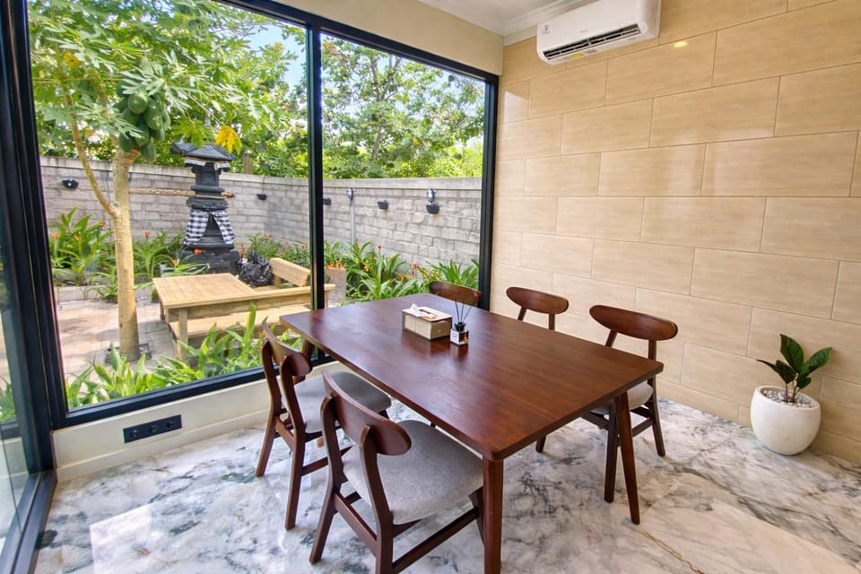Patio, Day, Garden, Seating area, Garden view, air conditioner