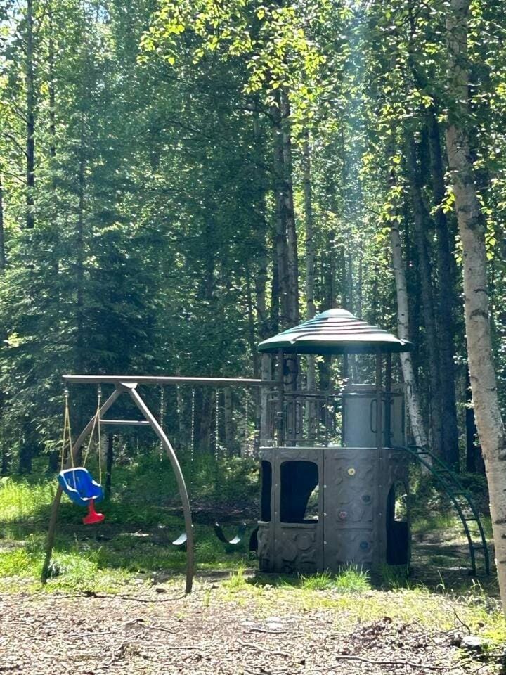 Relaxing Cabin Stay in Nature with Firepits & Kid's Playground in Houston, Alaska Cabin in Big Lake