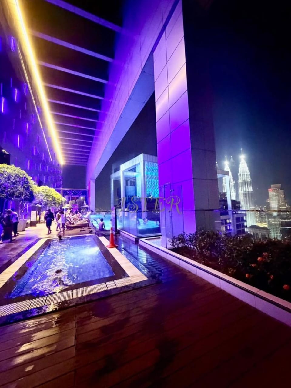 Night, Pool view, Swimming pool