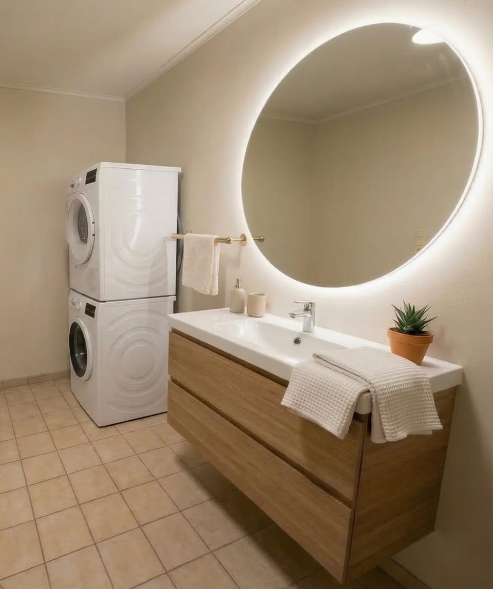 Bathroom, washing machine, dryer