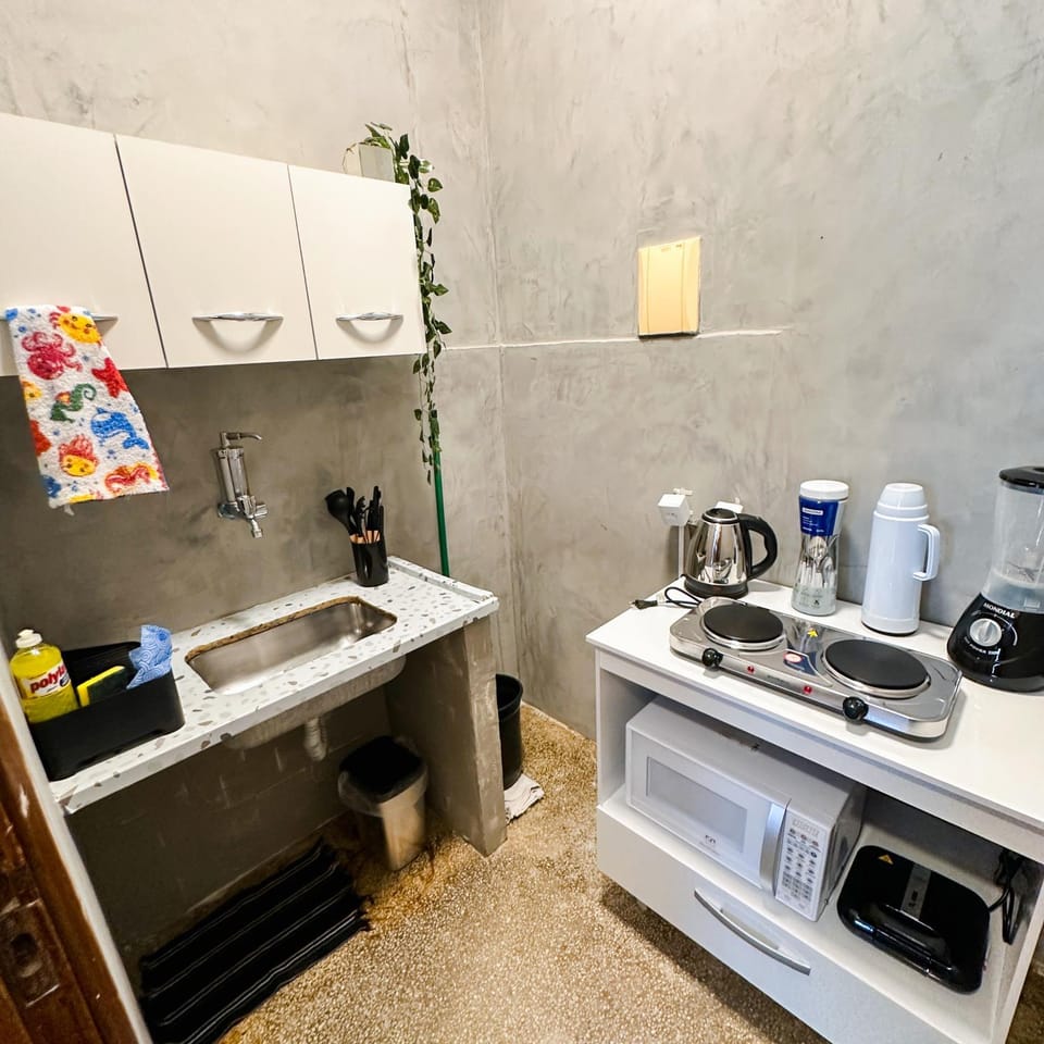 Kitchen or kitchenette, stove