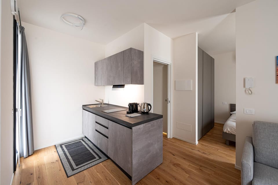 Kitchen or kitchenette, stove