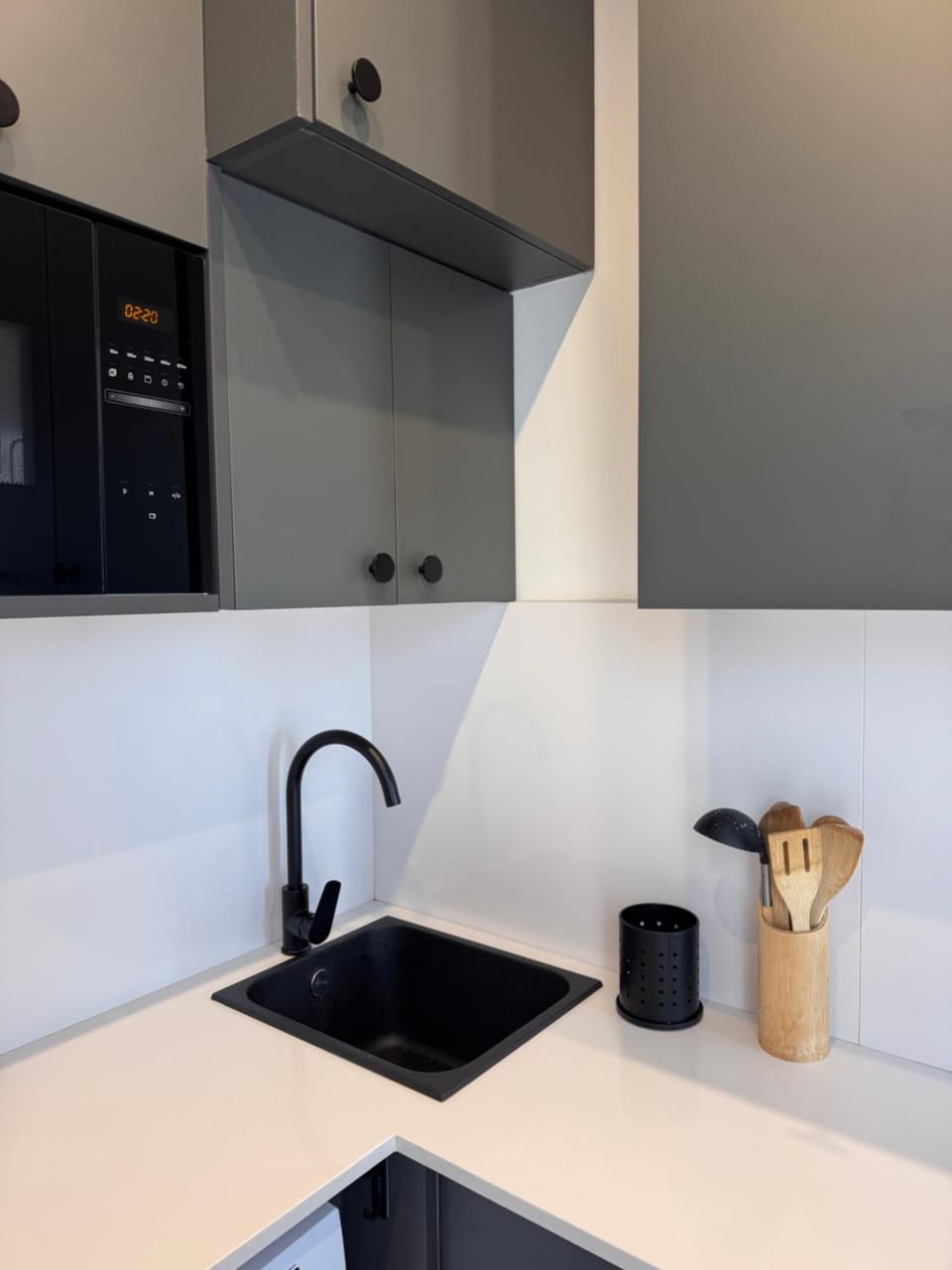 Kitchen or kitchenette, microwave