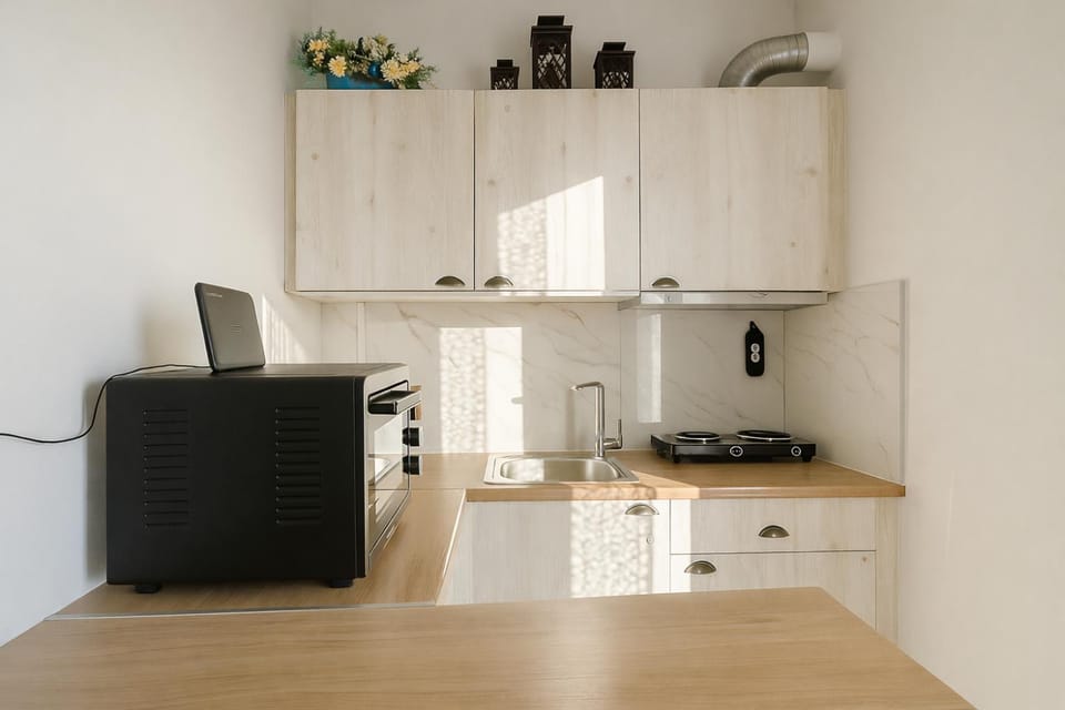 Kitchen or kitchenette, oven, stove