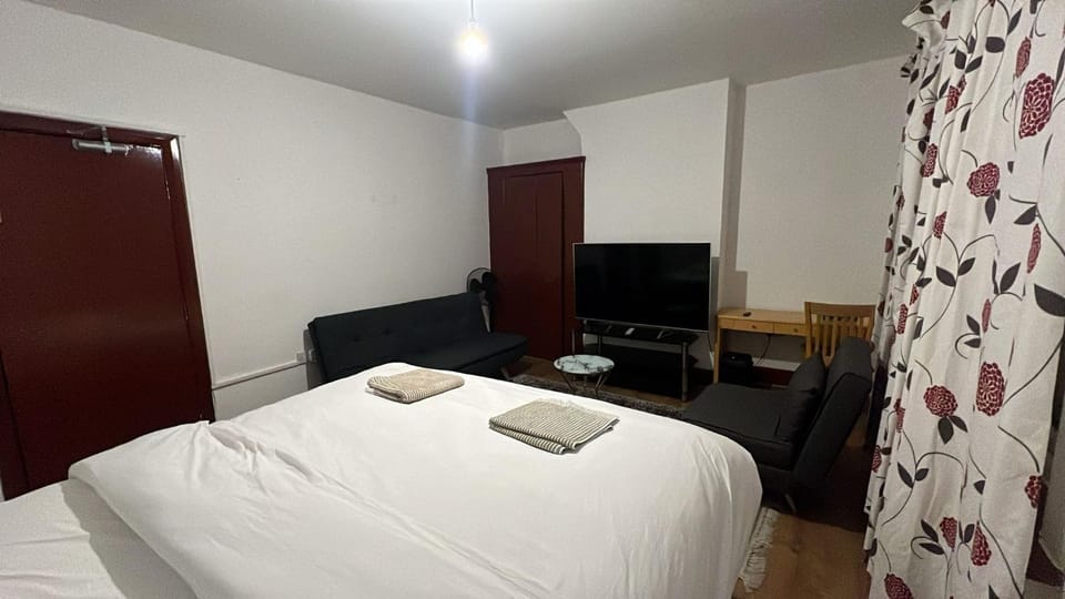 Bed, TV and multimedia, Living room, Photo of the whole room, Seating area, Bedroom, furniture