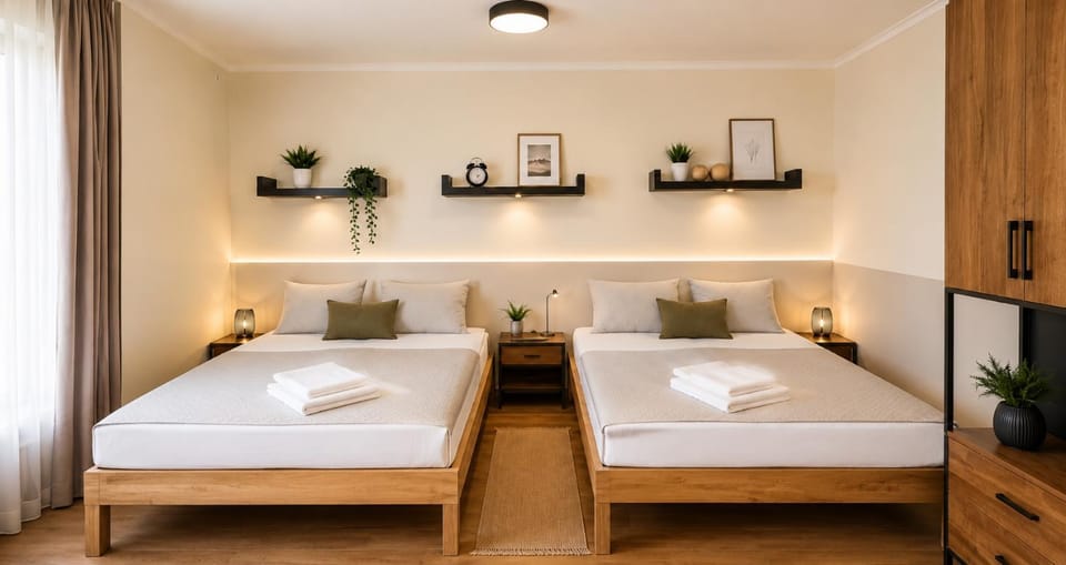 Bed, Photo of the whole room, Bedroom, towels, wardrobe