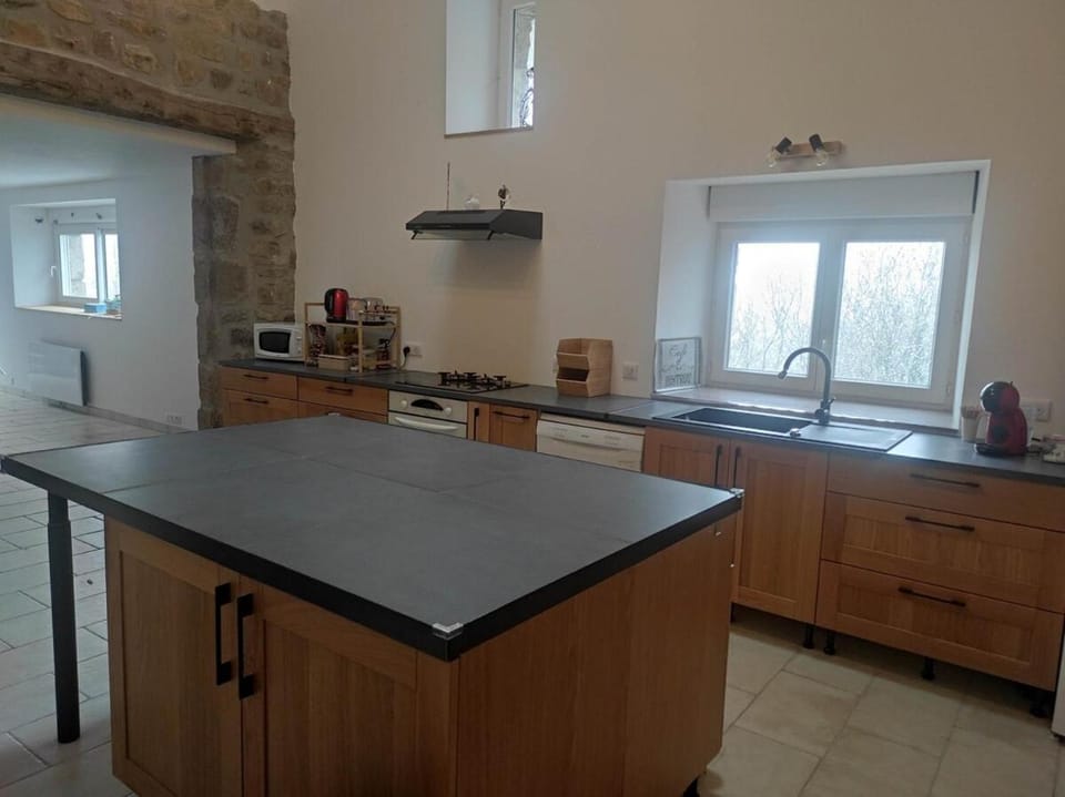 Kitchen or kitchenette, dishwasher, stove