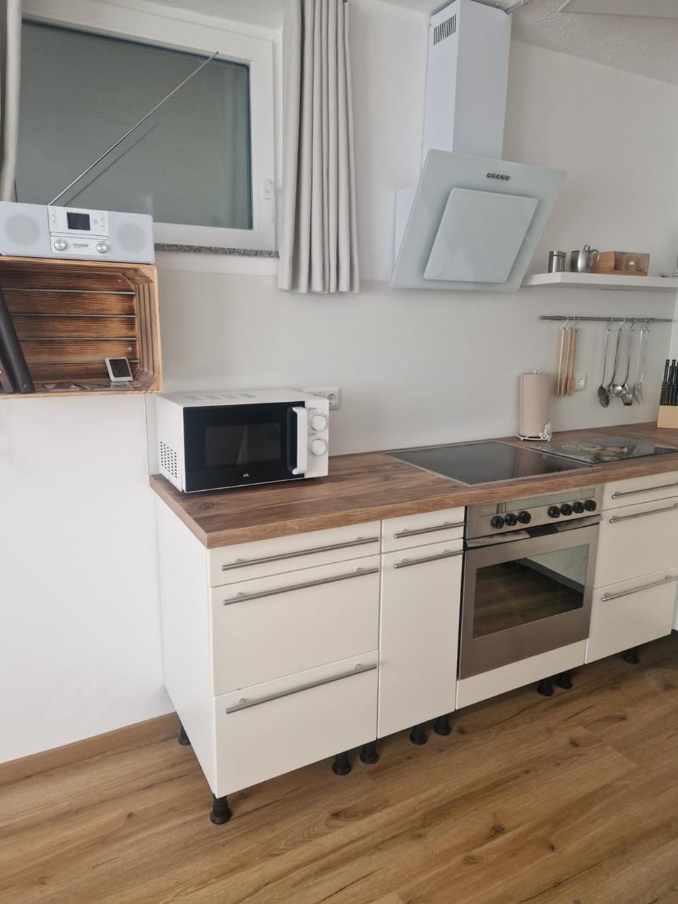 Kitchen or kitchenette, stove