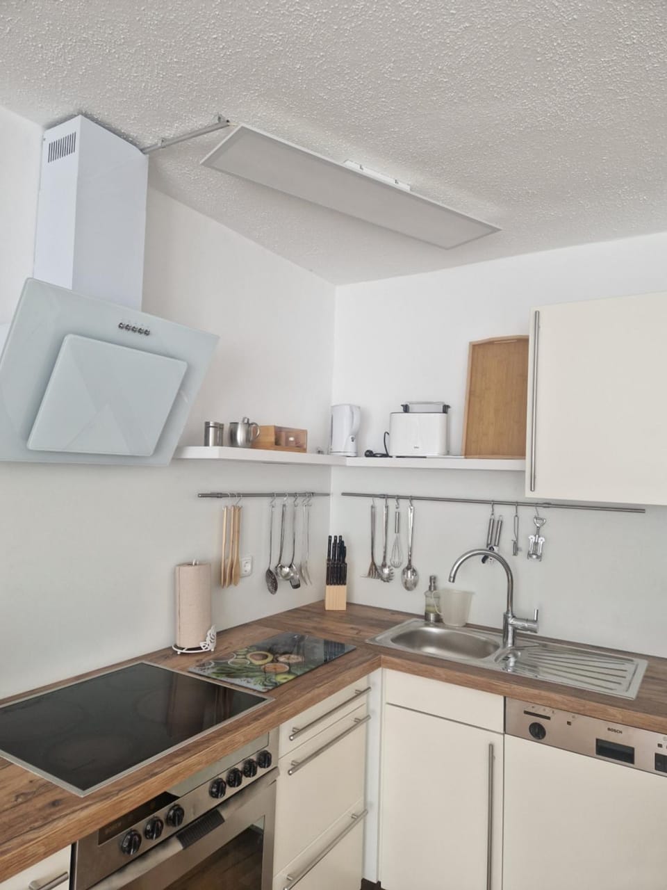 Kitchen or kitchenette, stove