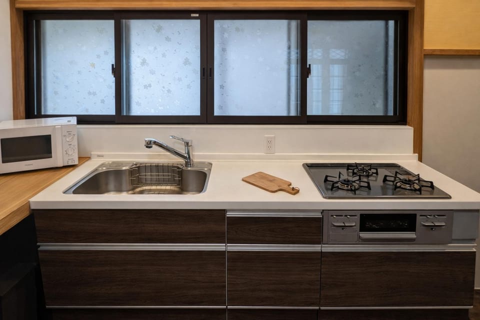 Kitchen or kitchenette, stove