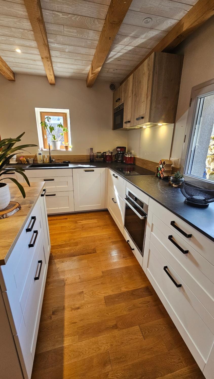 Kitchen or kitchenette, dishwasher, stove