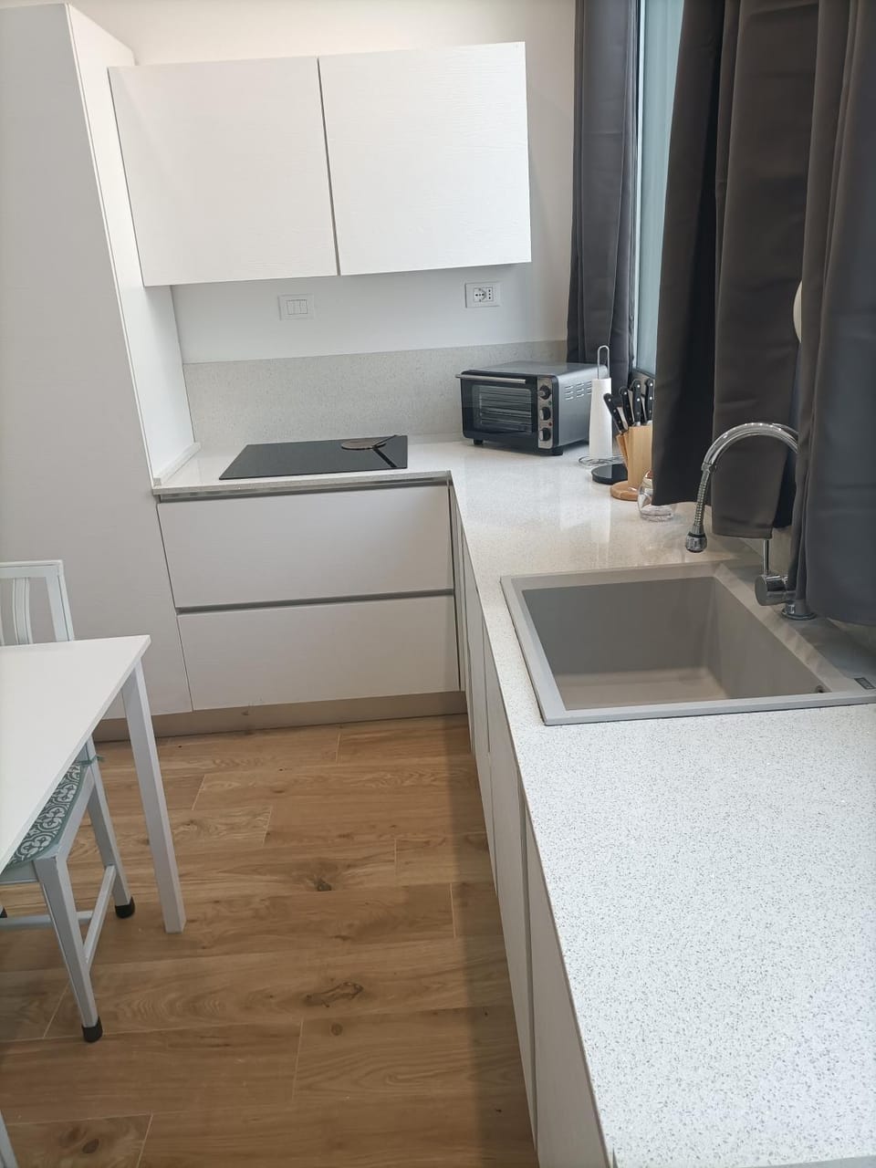 Kitchen or kitchenette, stove