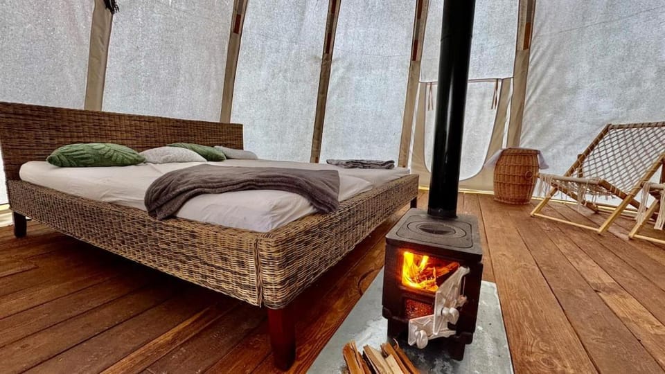 Bed, Photo of the whole room, Bedroom, fireplace, heating