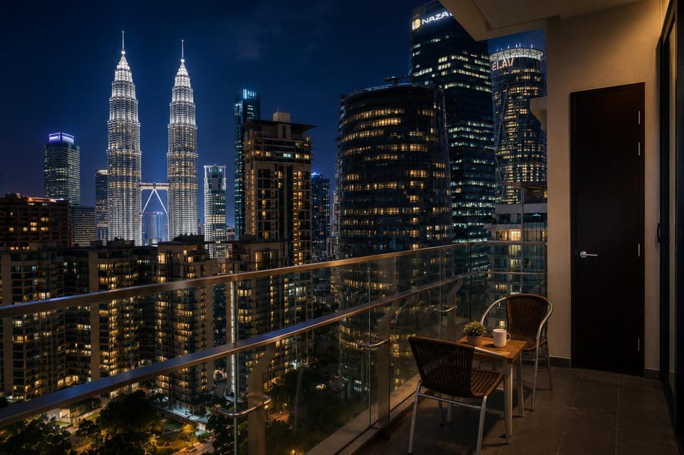 Property building, Communal lounge/ TV room, Night, Living room, Seating area, Evening entertainment, City view