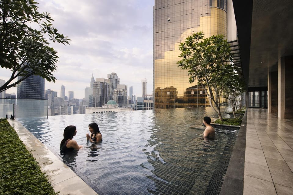 City view, Pool view, Swimming pool, group of guests