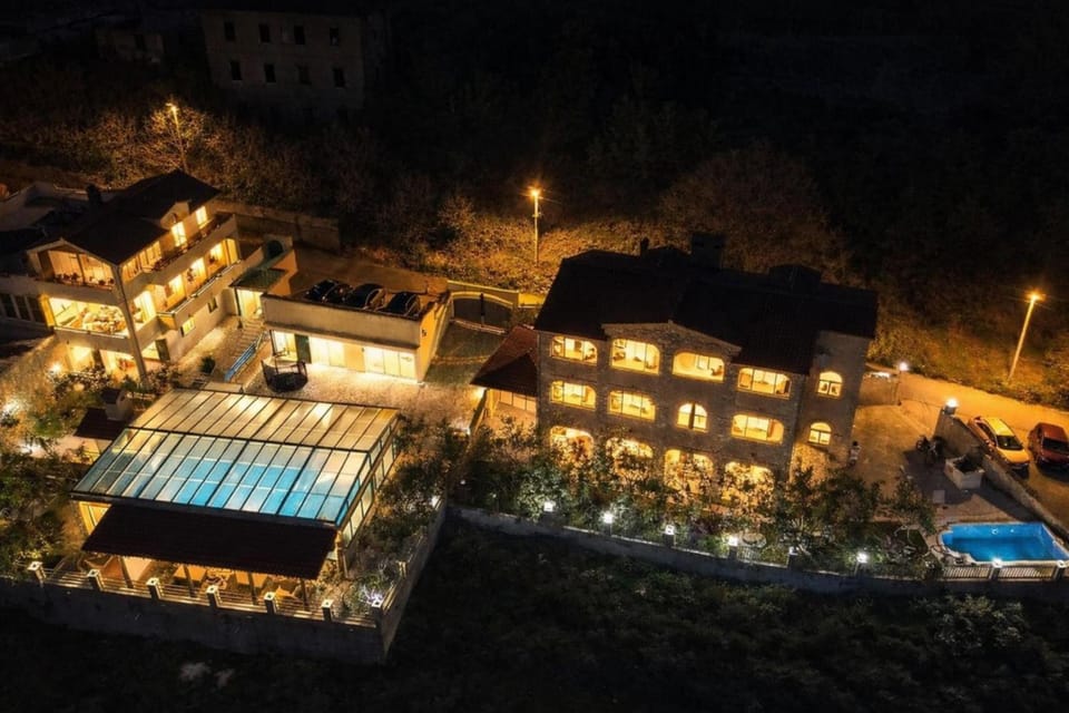 Property building, Night, Bird's eye view, Swimming pool