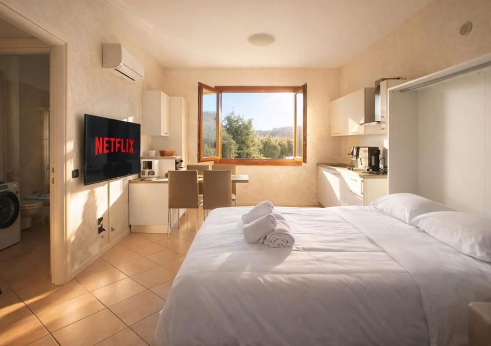 Communal lounge/ TV room, Bed, Kitchen or kitchenette, Photo of the whole room, Dining area, Evening entertainment, Bedroom, towels, air conditioner