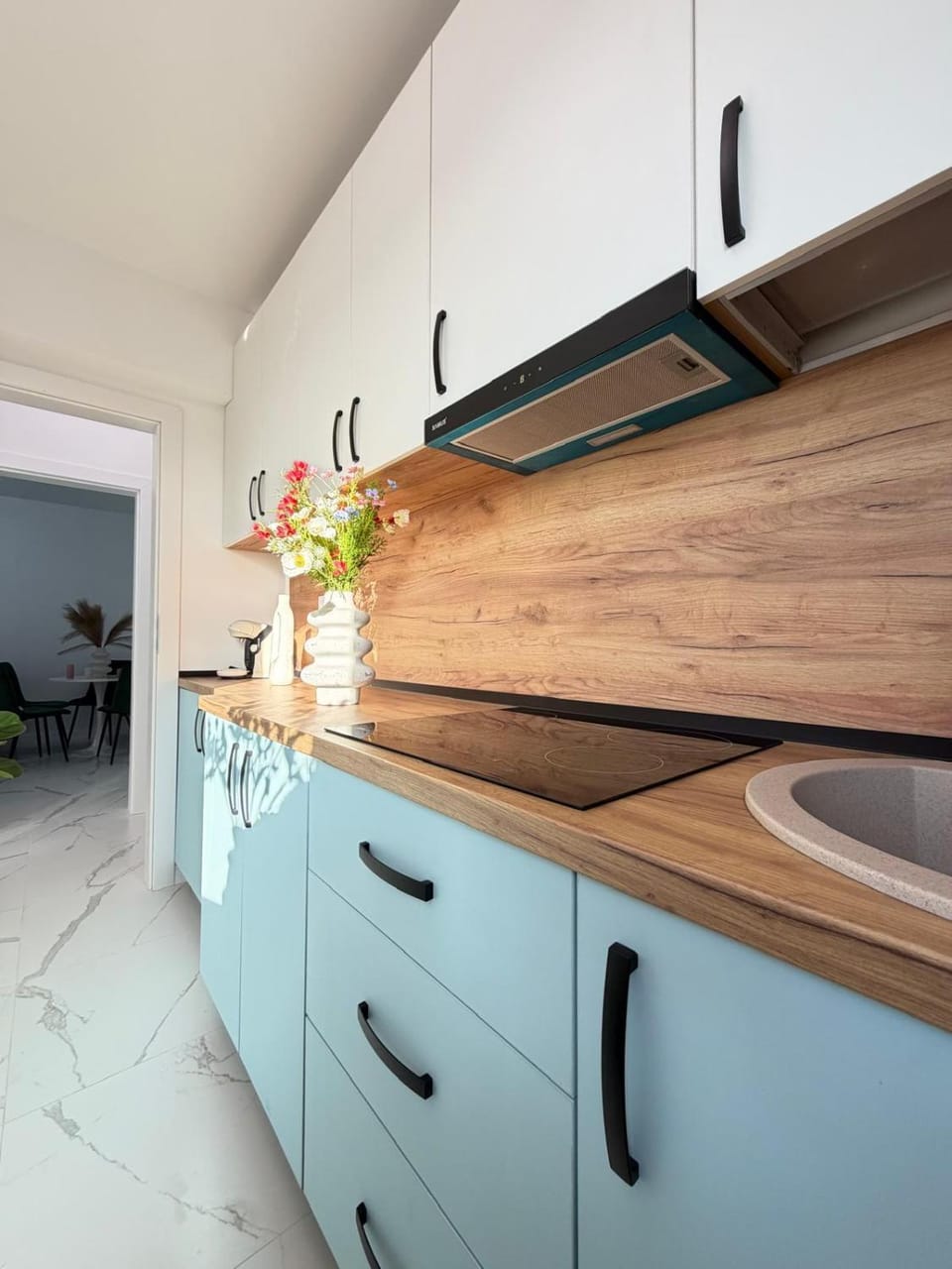 Kitchen or kitchenette, stove