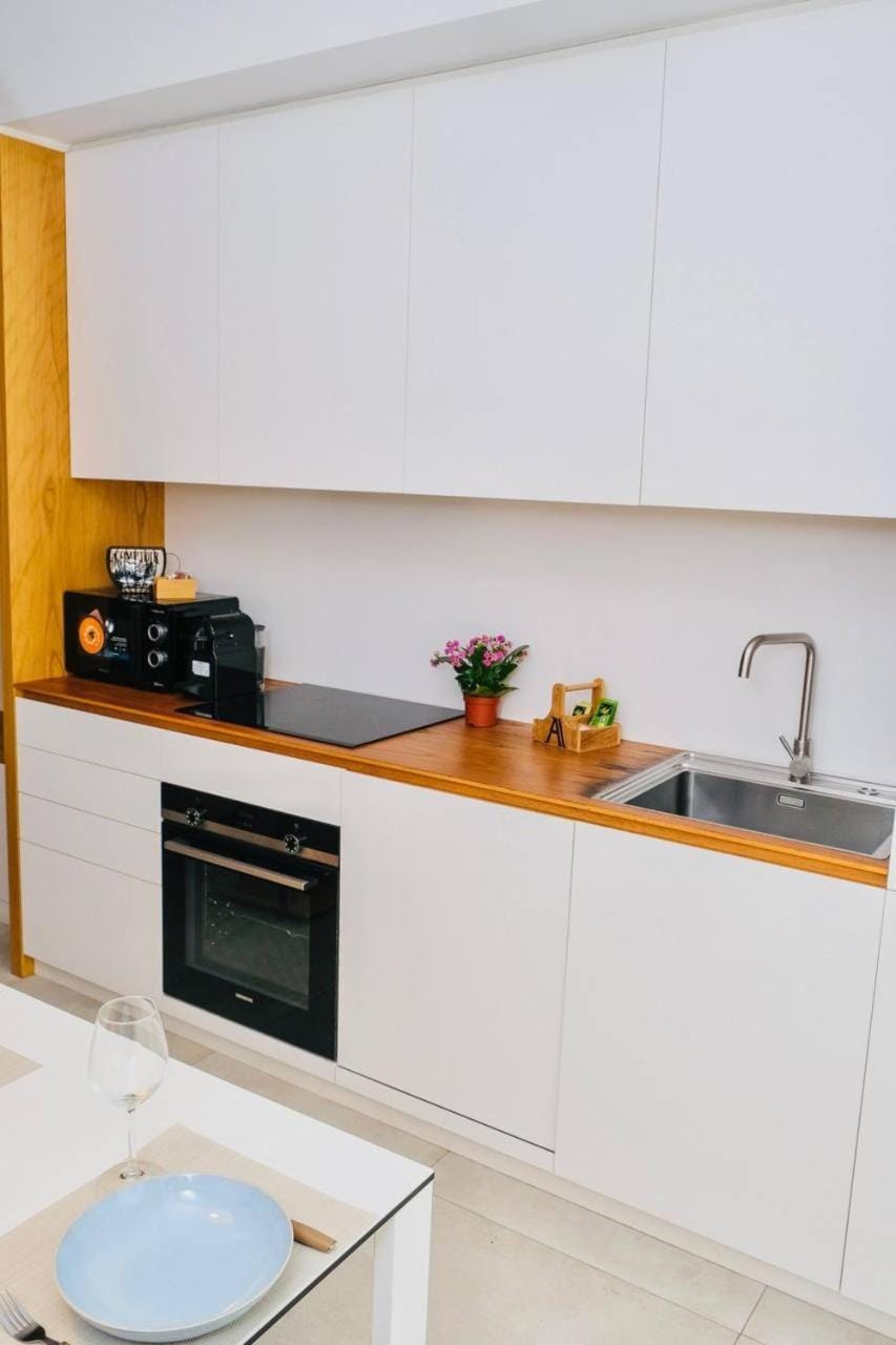 Kitchen or kitchenette, stove
