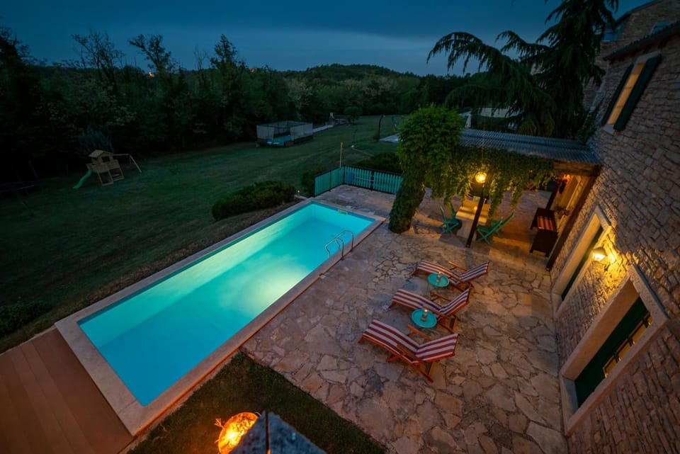 Patio, Night, Natural landscape, Garden, Pool view, Swimming pool