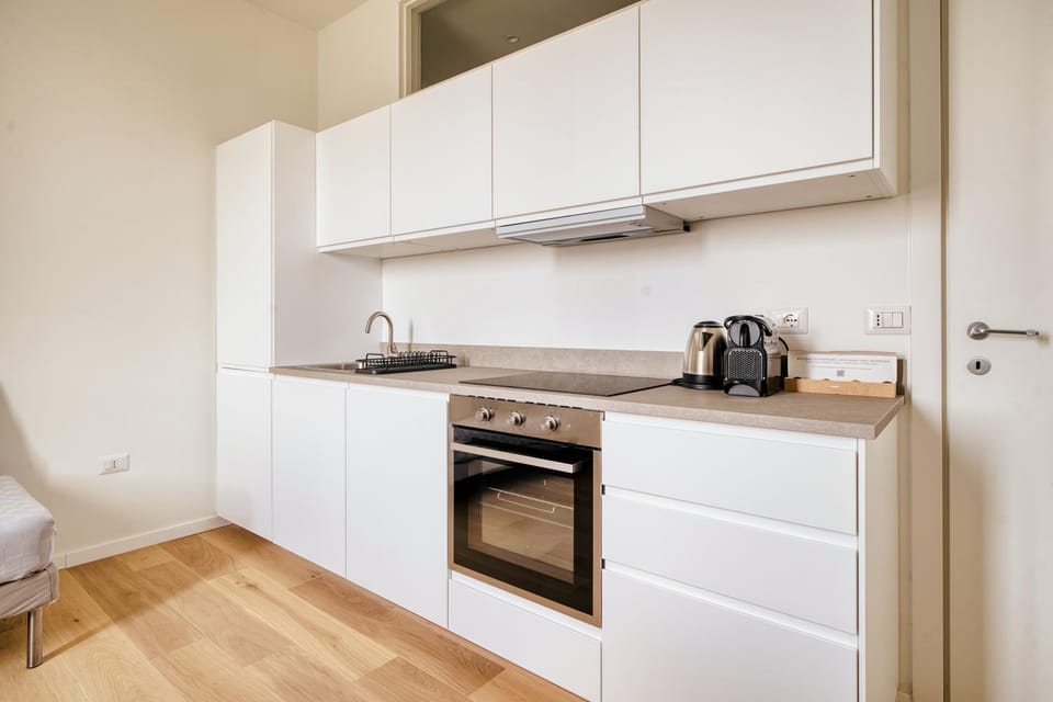Kitchen or kitchenette, stove