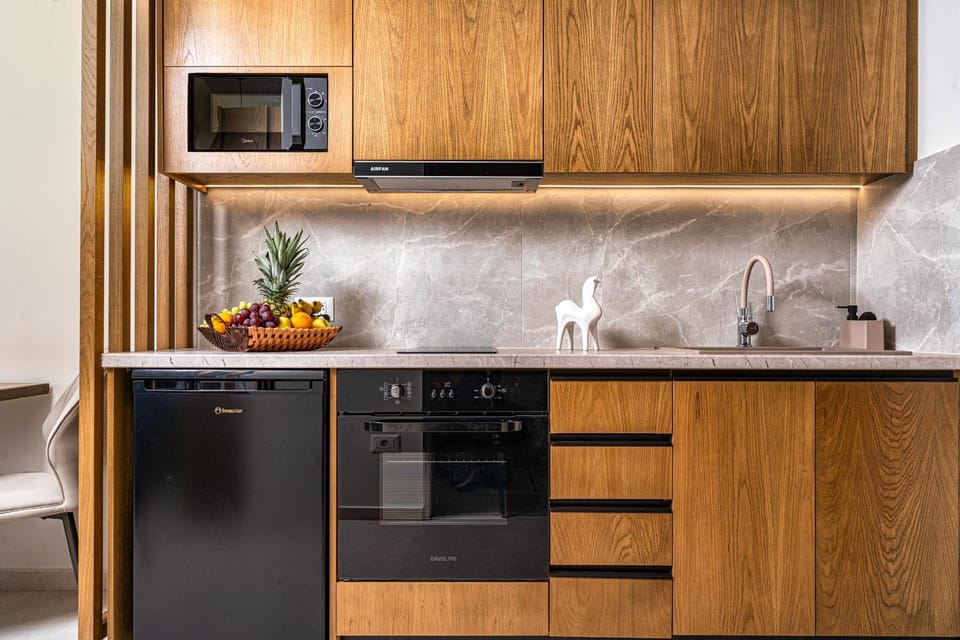 Kitchen or kitchenette, minibar, oven, stove