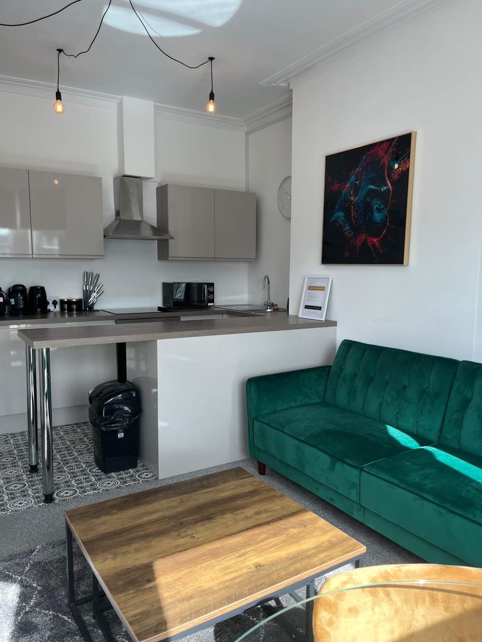 Kitchen or kitchenette, Living room, stove