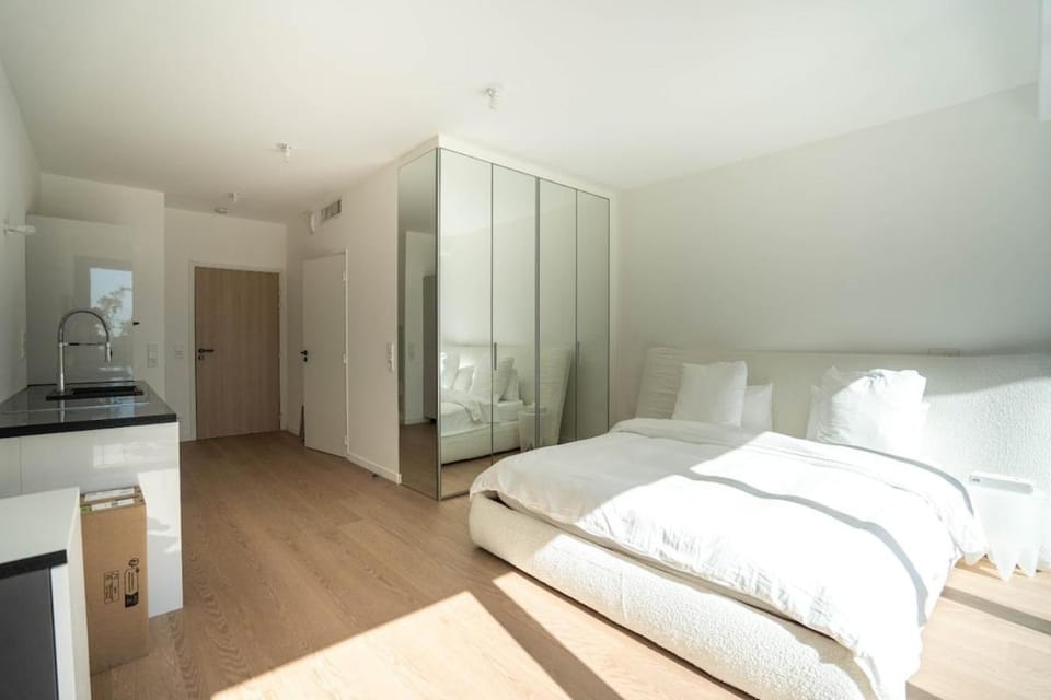 Bed, wardrobe