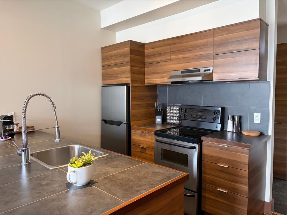 Coffee/tea facilities, Kitchen or kitchenette, oven, stove