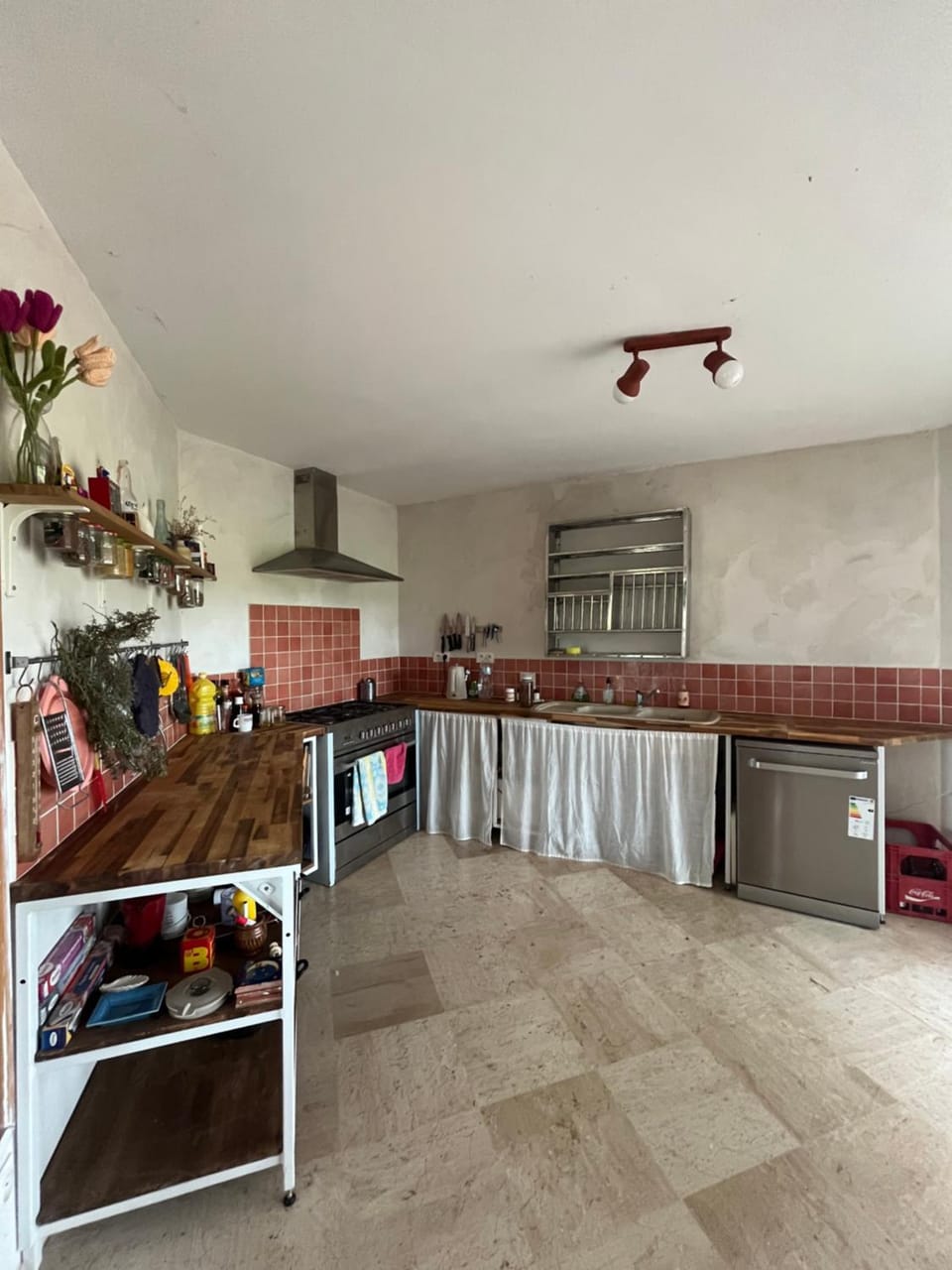 Kitchen or kitchenette, dishwasher, oven, stove