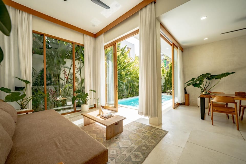 Patio, Garden, Living room, Seating area, Garden view, Pool view, Swimming pool, sunbed