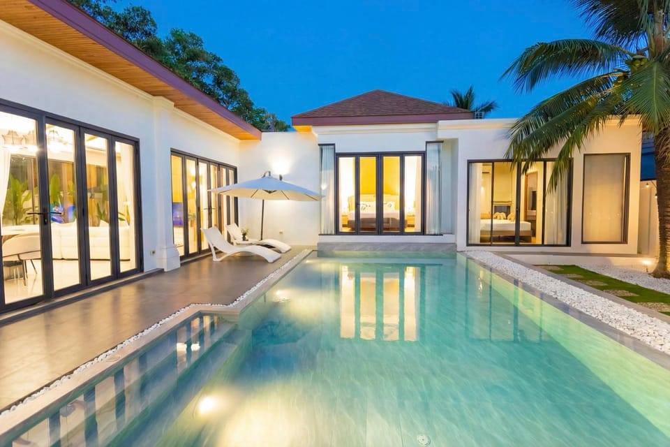 Night, Pool view, Swimming pool