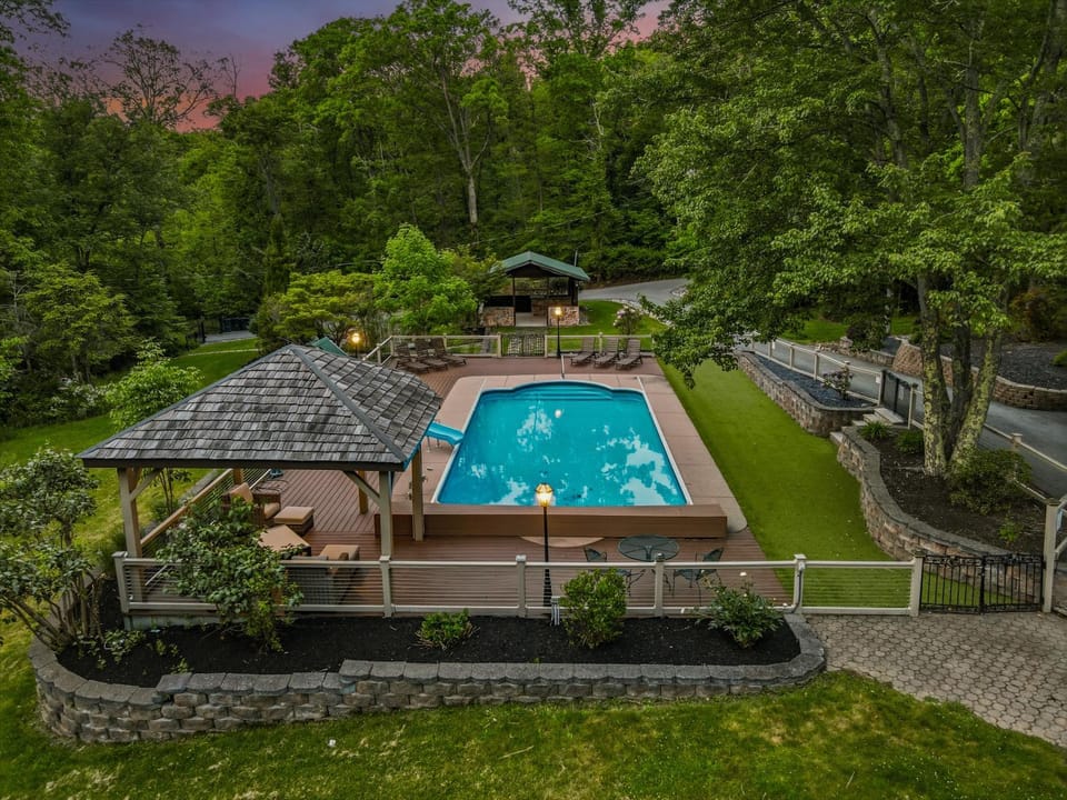 Patio, Natural landscape, Garden, Seating area, Swimming pool