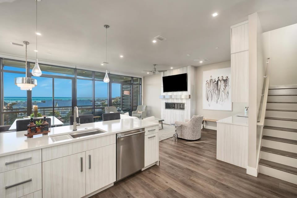 TV and multimedia, Kitchen or kitchenette, Living room, Sea view, dishwasher, fireplace, furniture