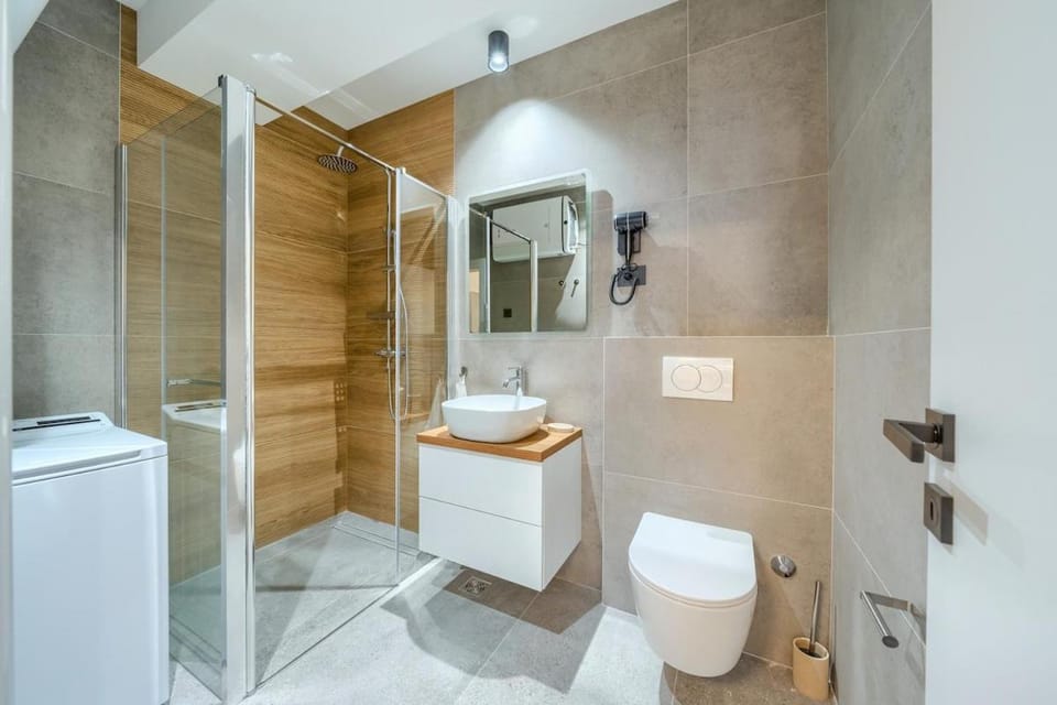 Shower, Bathroom, hair dryier, washing machine