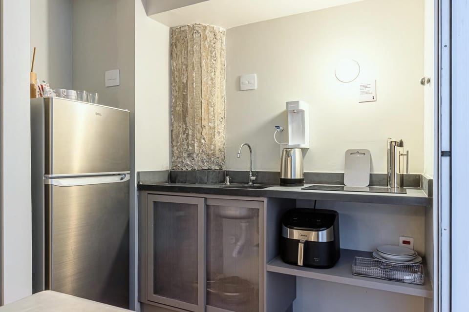 Kitchen or kitchenette, stove
