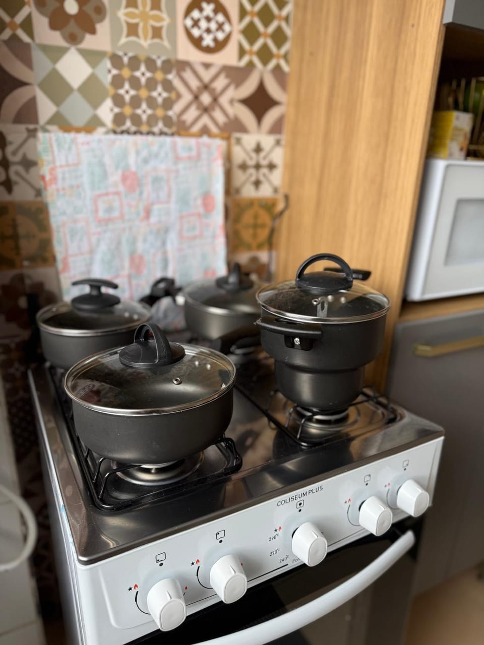 Kitchen or kitchenette, stove