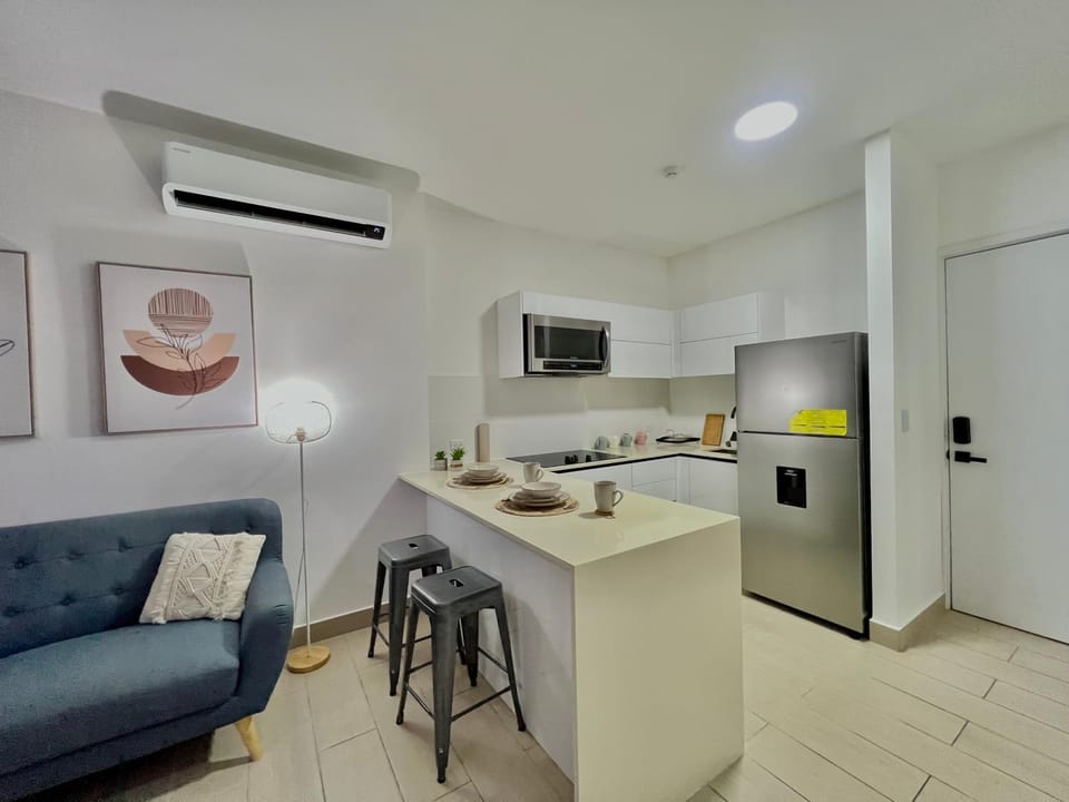 Kitchen or kitchenette, microwave