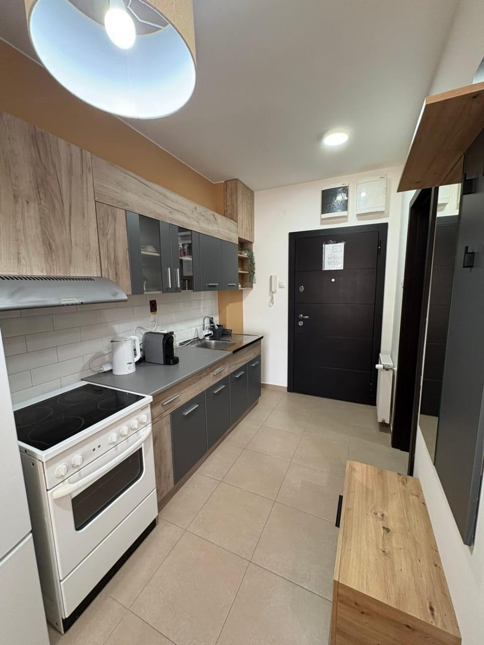Kitchen or kitchenette, oven, stove